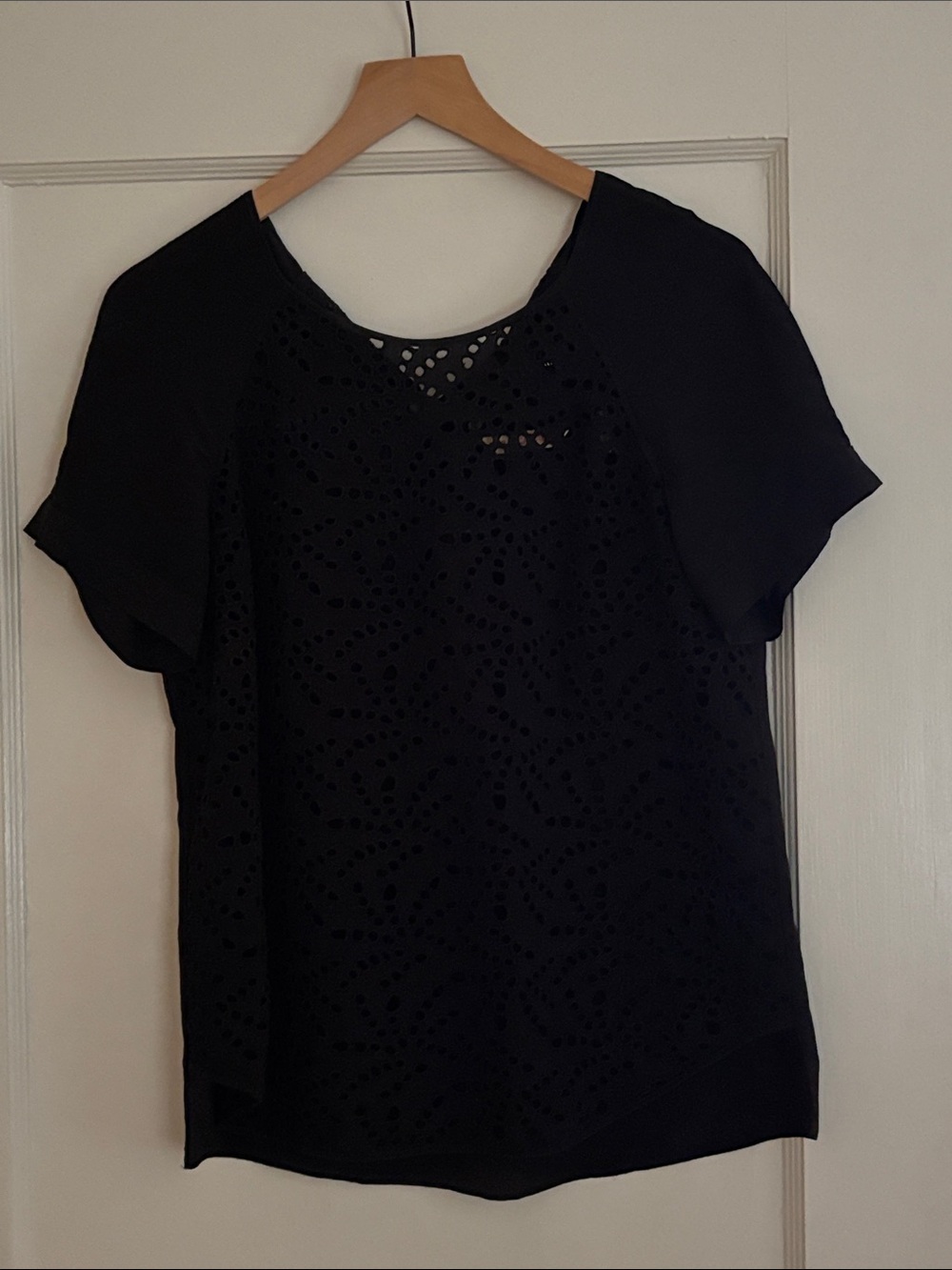 Rebecca Taylor Black Eyelet Short-Sleeve Blouse